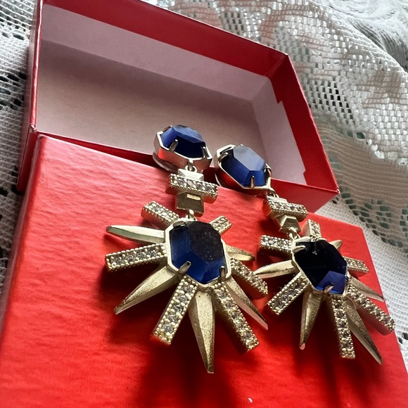Kendra Scott: ::Blue and Gold Allie Earrings - Picture 3 of 6